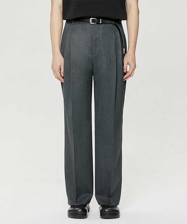 803 PURE WOOL TWO TUCK WIDE PANTS [CHARCOAL GREY]