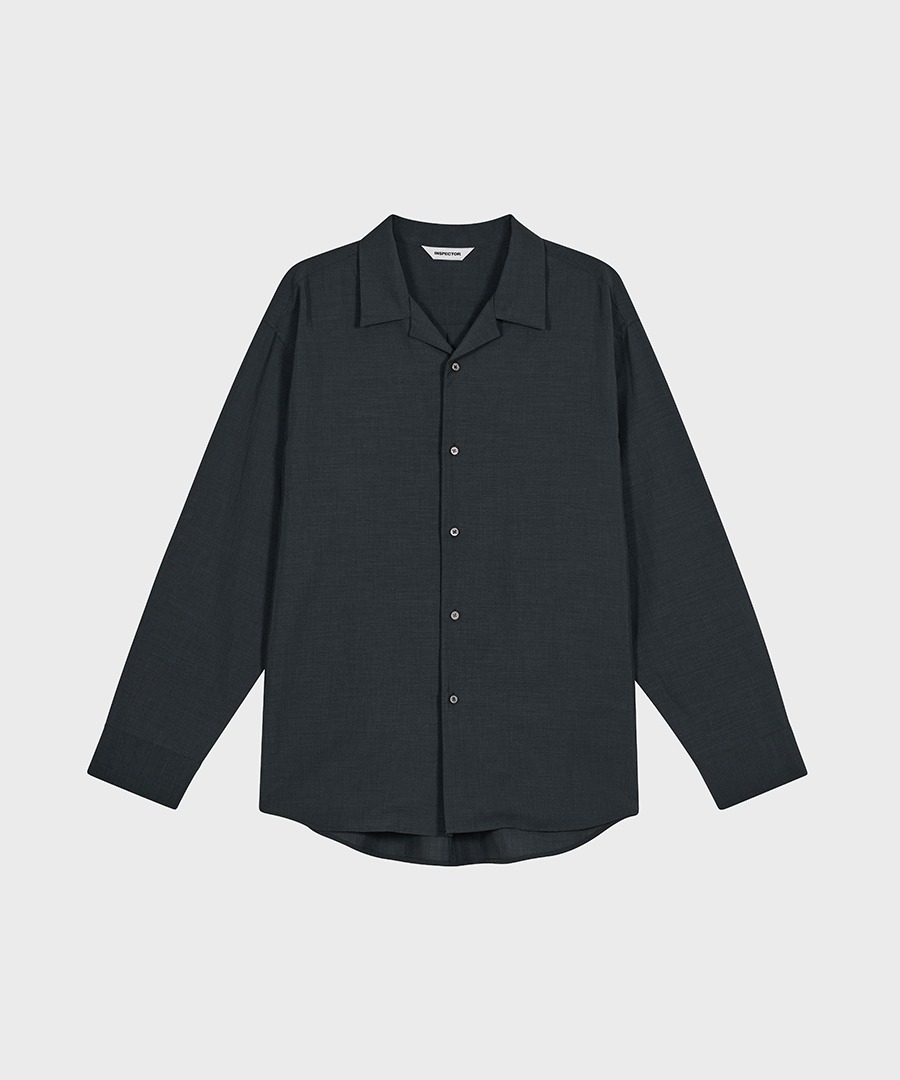 114 EASY CARE LINEN OPEN COLLAR SHIRTS [CHARCOAL BLACK]